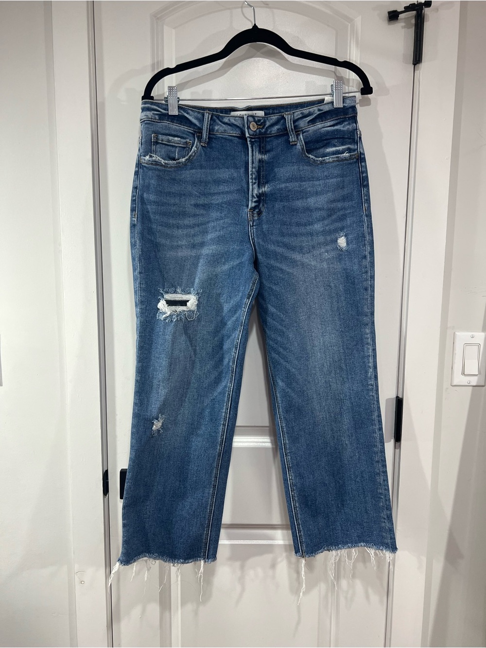 Lovervet, Distressed Straight-Leg Jeans, medium wash